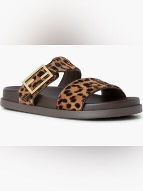 FENDI Feel Sandals Leopard-Print FF Buckle Size EU 39.5 US 9.5